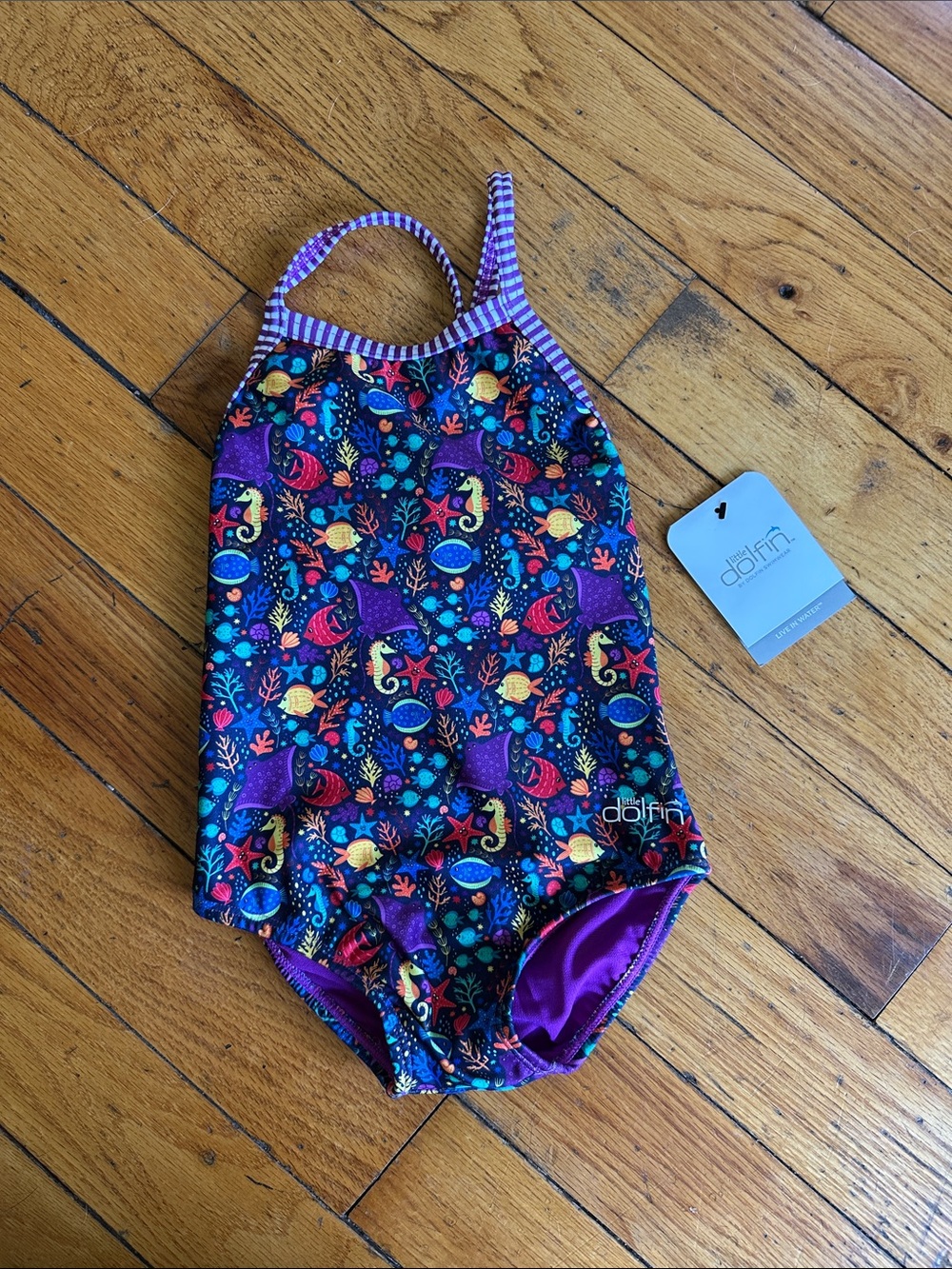 Dolfin Kids Purple Ocean Print One-Piece Swimsuit with Multicolor Sea Life